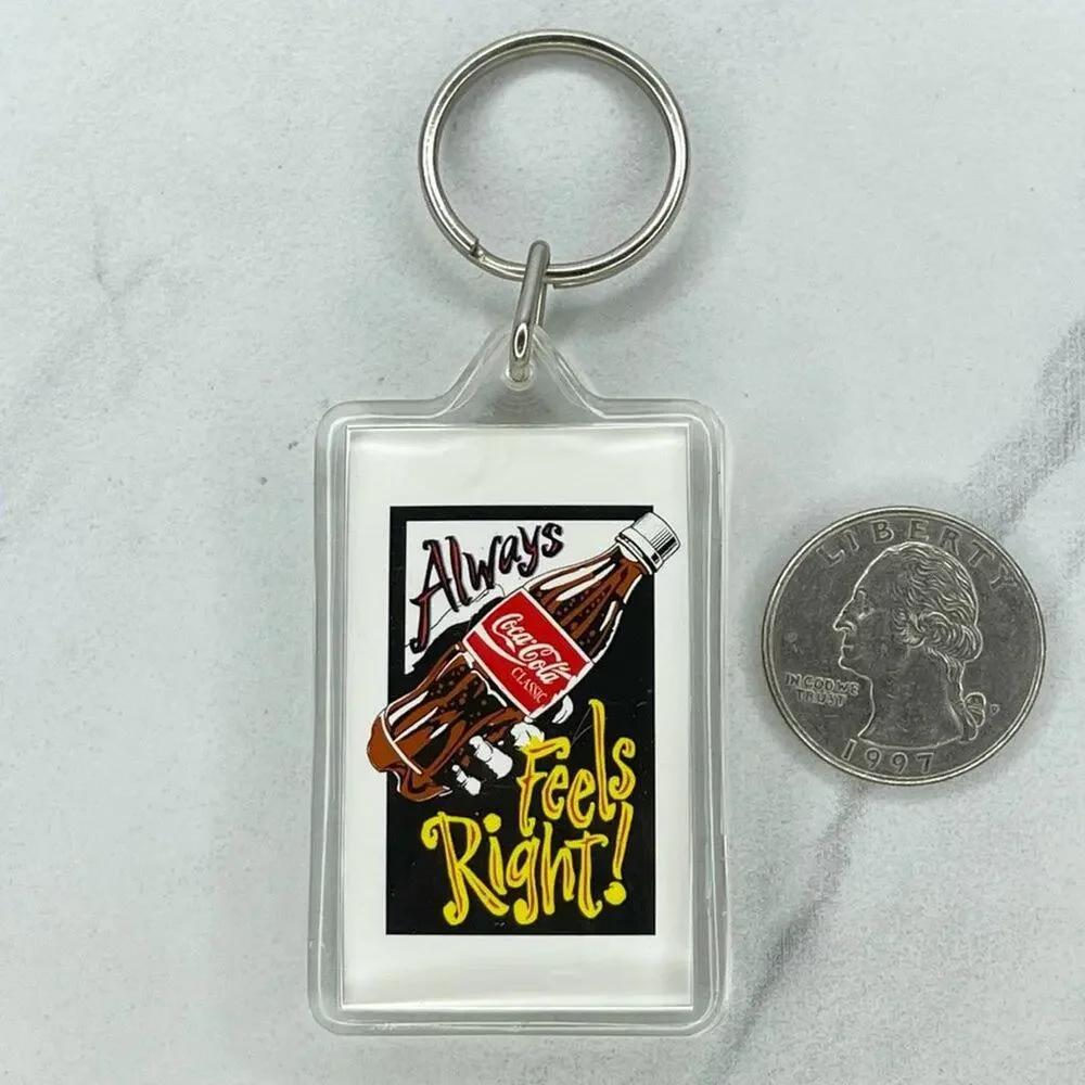 Vintage Coca-Cola Classic Coke Always Feels Right Double Sided Keychain Keyring